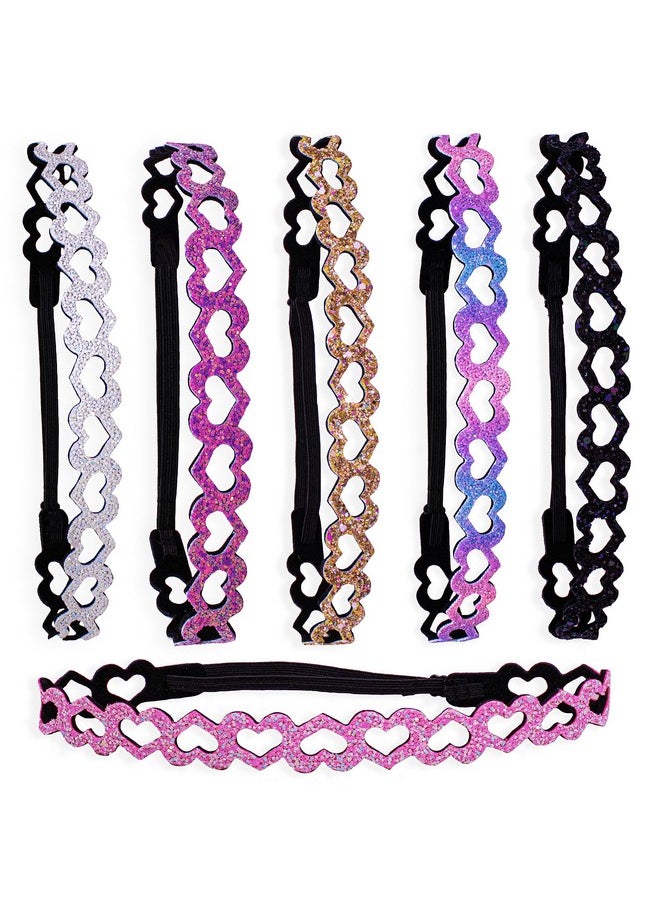 FROG SAC FROG SAC 6 Glitter Headbands for Girls, Adjustable Non Slip Thin Elastic Heart Hair Bands for Kids, Cute Stretchy Nonslip Teen Girl Hair Accessories, Sparkly Bling Headband for Tweens  - Image 1