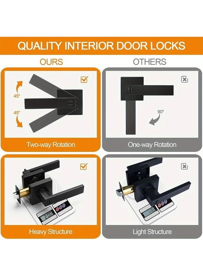 Matte Black Square Privacy Door Levers Keyless Interior Bedroom Bathroom Heavy Duty - Image 4
