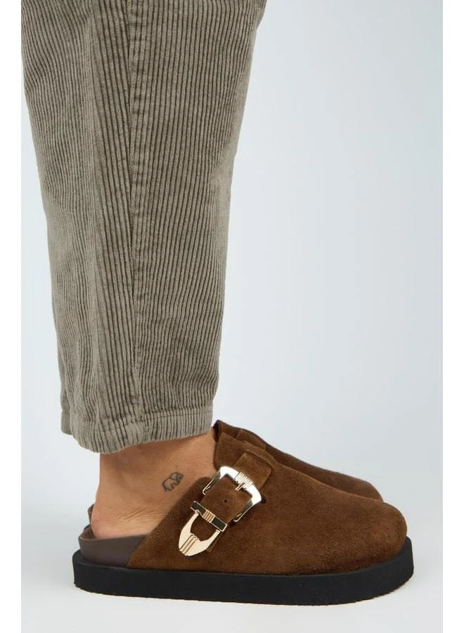 (Sofia) Women's Genuine Leather Sabo Platform Taba Sandal