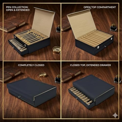 essart faux leather Pen Display Organizer Box for 20 pens in black color - Image 3