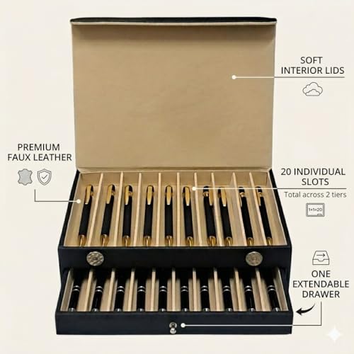 essart faux leather Pen Display Organizer Box for 20 pens in black color - Image 5