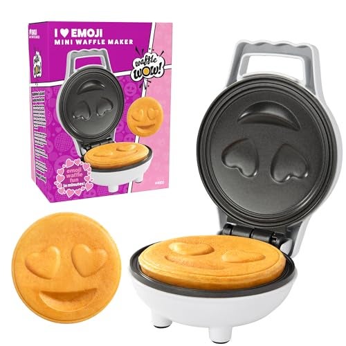 CucinaPro Heart Eyes Emoji Mini Waffle Maker- Special Breakfast w Cute Personal-Sized 4" Smiley Face Pancakes- Electric NonStick Baker Iron with Recipes- Loving Treat Gift for Her Him- Kids Adults Easy Fun Bake - Image 1