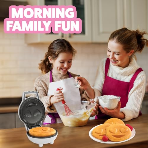 CucinaPro Heart Eyes Emoji Mini Waffle Maker- Special Breakfast w Cute Personal-Sized 4" Smiley Face Pancakes- Electric NonStick Baker Iron with Recipes- Loving Treat Gift for Her Him- Kids Adults Easy Fun Bake - Image 4