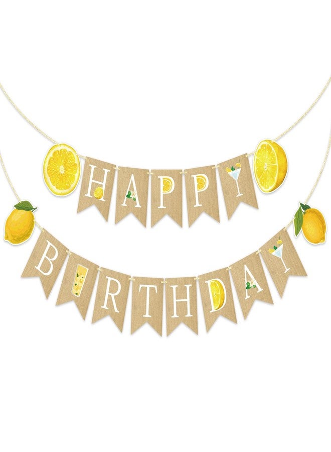 FOZEE Lemon Happy Birthday Banner, Lemon themed Party Decor, Summer Birthday Banner, Lemon Garland, Lemon Birthday Party Decorations - Image 1