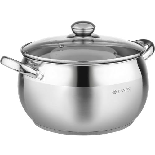 Daniks Classic Stainless Steel Stock Pot with Glass Lid – Induction 6 Quart, Dishwasher Safe, Measuring Scale, For Soup, Pasta, Stew, Silver - Image 1