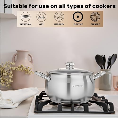 Daniks Classic Stainless Steel Stock Pot with Glass Lid – Induction 6 Quart, Dishwasher Safe, Measuring Scale, For Soup, Pasta, Stew, Silver - Image 5