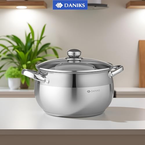 Daniks Classic Stainless Steel Stock Pot with Glass Lid – Induction 6 Quart, Dishwasher Safe, Measuring Scale, For Soup, Pasta, Stew, Silver - Image 2