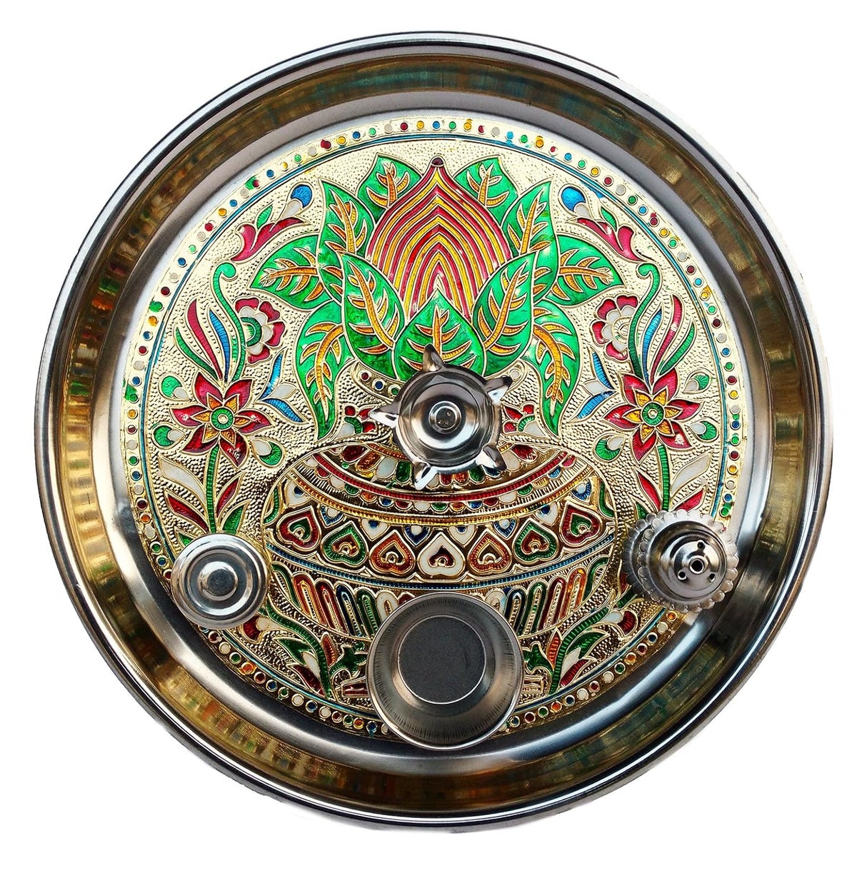 Rastogi Handicrafts Stainless Steel Meenakari Puja Thali Makarsankranti ...