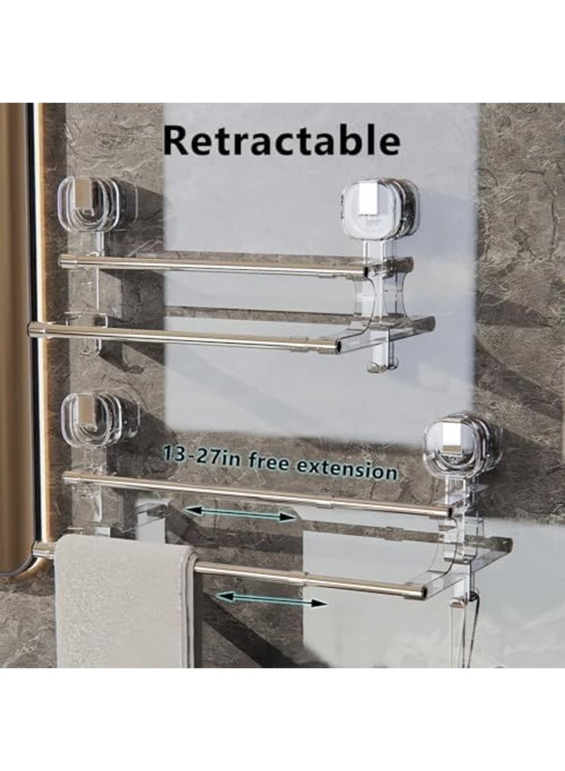 SYOSI Suction Cup Towel Bar - Adjustable Stainless Steel Towel Rack for Bathroom (13.77in-27.55in), Wall Mounted No Drilling, Double Rod Towel Holder for Bathroom Accessories (Silver) - Image 4
