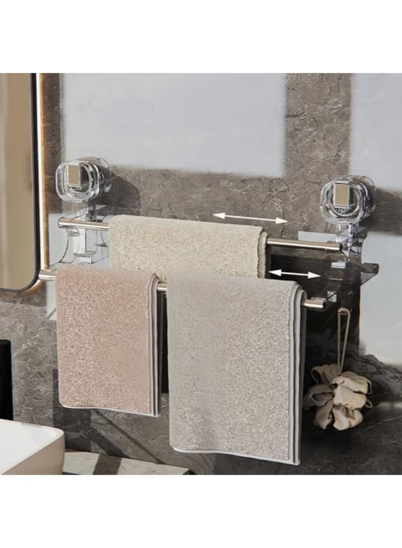 SYOSI Suction Cup Towel Bar - Adjustable Stainless Steel Towel Rack for Bathroom (13.77in-27.55in), Wall Mounted No Drilling, Double Rod Towel Holder for Bathroom Accessories (Silver) - Image 1