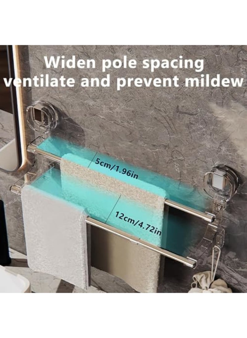 SYOSI Suction Cup Towel Bar - Adjustable Stainless Steel Towel Rack for Bathroom (13.77in-27.55in), Wall Mounted No Drilling, Double Rod Towel Holder for Bathroom Accessories (Silver) - Image 5