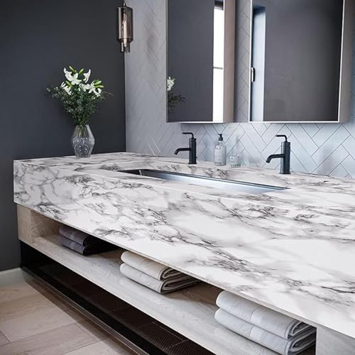 wall love Marble OilProof & Waterproof self-Adhesive Sheet Stickers Big Countertop Cabinet Furniture puja Room Kitchen,Home Sticker Wallpaper 60 x 200cm (White Marble Dark Wallpaper) - Image 4