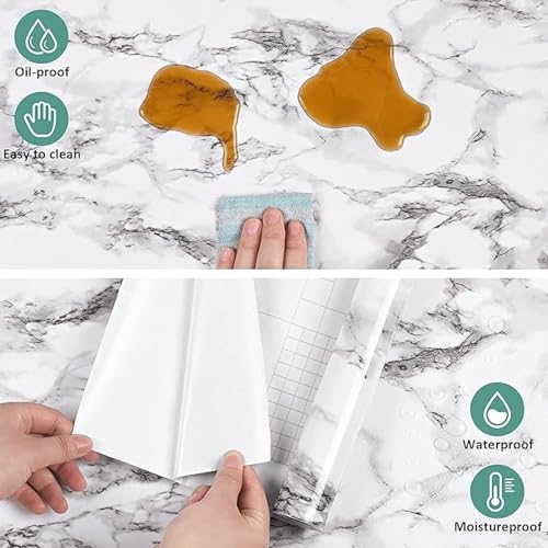 wall love Marble OilProof & Waterproof self-Adhesive Sheet Stickers Big Countertop Cabinet Furniture puja Room Kitchen,Home Sticker Wallpaper 60 x 200cm (White Marble Dark Wallpaper) - Image 2