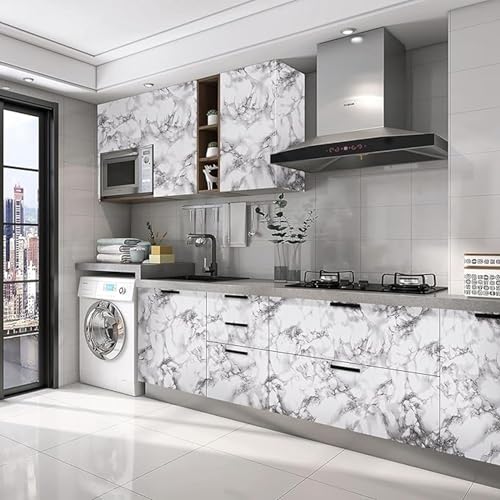 wall love Marble OilProof & Waterproof self-Adhesive Sheet Stickers Big Countertop Cabinet Furniture puja Room Kitchen,Home Sticker Wallpaper 60 x 200cm (White Marble Dark Wallpaper) - Image 3