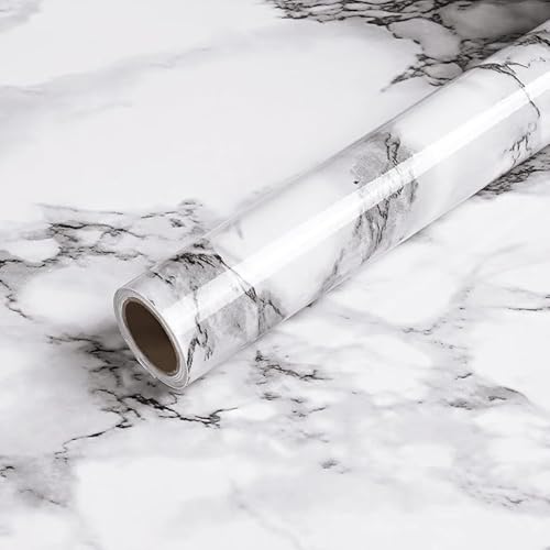 wall love Marble OilProof & Waterproof self-Adhesive Sheet Stickers Big Countertop Cabinet Furniture puja Room Kitchen,Home Sticker Wallpaper 60 x 200cm (White Marble Dark Wallpaper) - Image 1