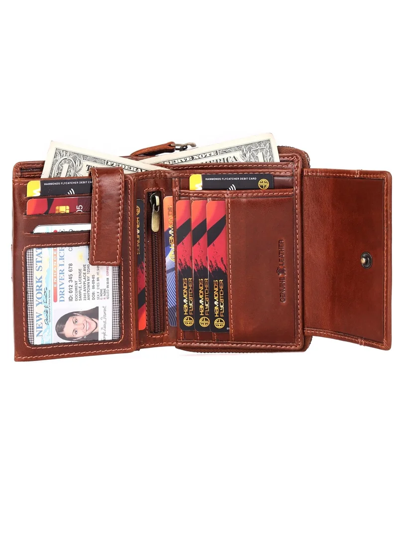 HAMMONDS FLYCATCHER Wallet for Women -  Leather Ladies Wallet - 14 Card Slots - RFID Protection - 3 ID Card Slots - Women's Wallet -Daily Use, Women Money Purse - Blazing Brown | 6P89