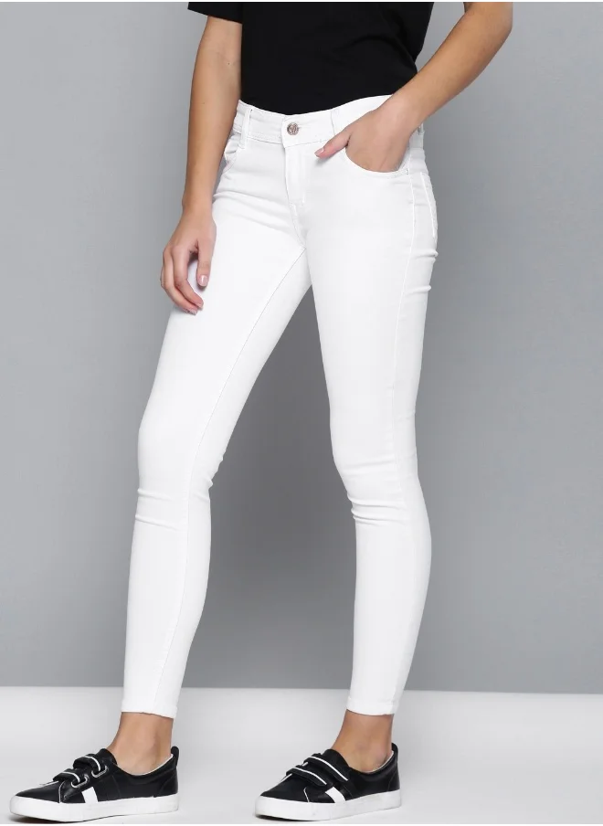 HIGH STAR Women White Slim Fit Mid-Rise Clean Look Stretchable Jeans