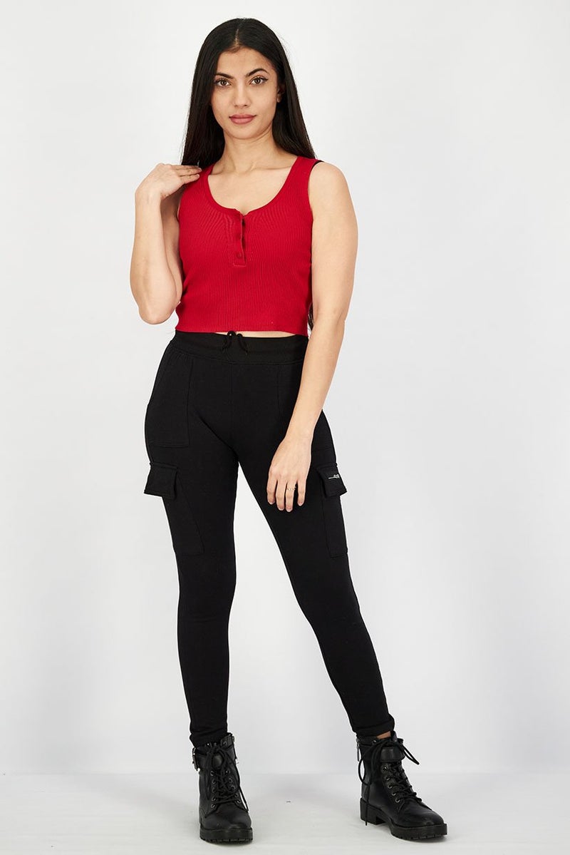 JOHN RICHMOND Women Round Neck Sleeveless Ribbed Top, Red - Image 2