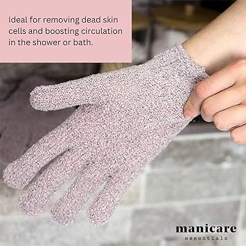Manicare Exfoliating Gloves Shower Bath Spa Cleansing Washing Exfoliating Wash Mitt Loofah Good For Circulation Cellulite Ingrown Hair And Dry Dead Skin Removal SelfTan Application One Size - Image 4