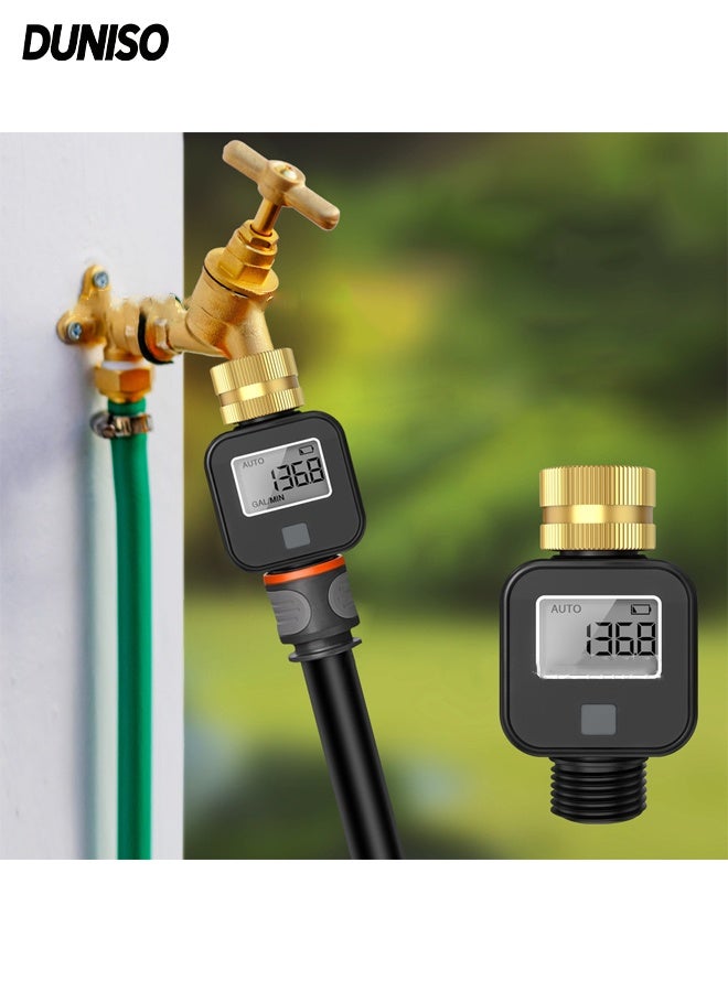 DUNISO Water Meter, Read of Cubic Flow Meter, Measures Gallons/Liters & Flow Rate, Ideal for Outdoor Garden Hose Watering, RV Water Tank Filling, Lawn Sprinkler, Nozzle Sprayer - Image 1