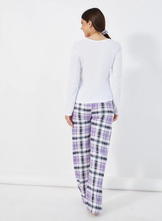 Styli Koala Graphic Long Sleeves T-Shirt & Check Pyjama Set