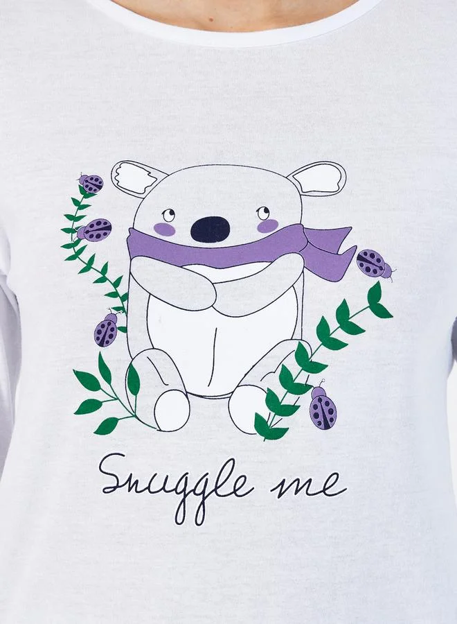 Styli Koala Graphic Long Sleeves T-Shirt & Check Pyjama Set