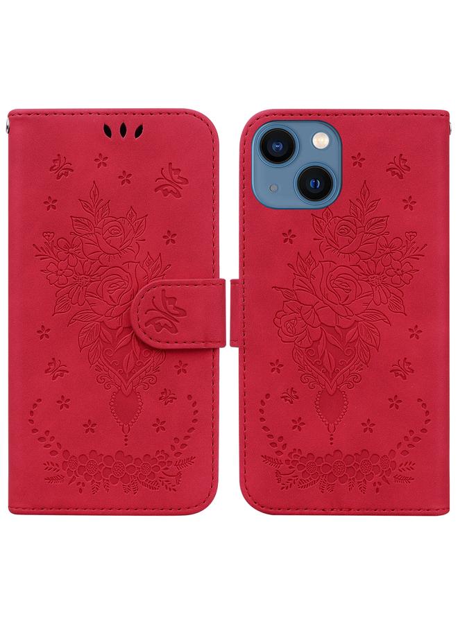 S-TOP Case For iPhone 14 Butterfly Rose Embossed Leather Phone Case - Image 1