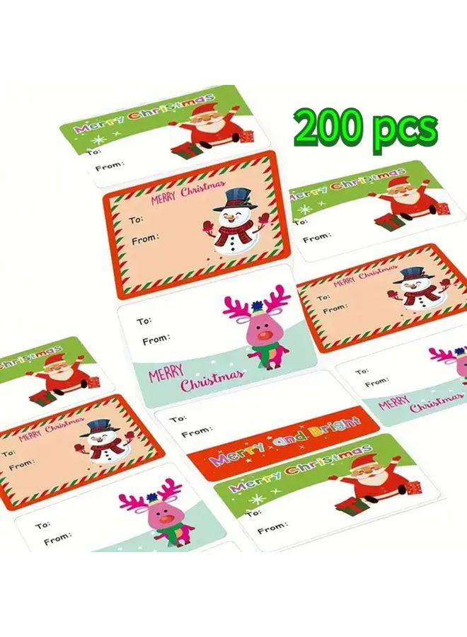 Colorful Elk Style Christmas Gift Tags 1 Roll 200 Sheets Self Adhesive Holiday Labels - Image 1