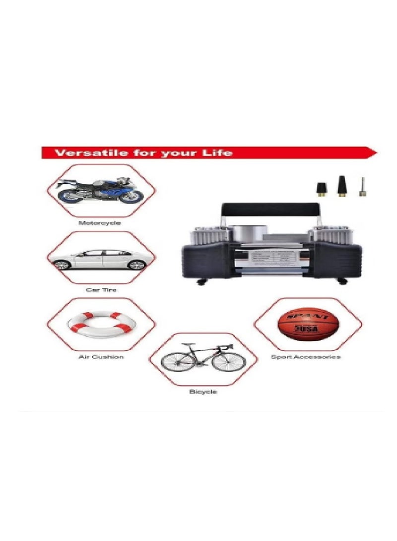 Heavy Duty Double Cylinder 2 Pistum Car Tire Inflator and Compressor with Bag for Easy Carrying and Storage - Image 4