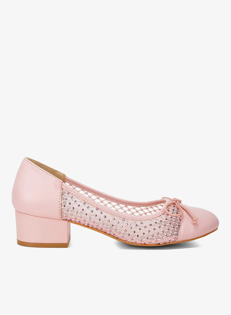 Rhinestone Detail Mesh Ballerinas in Pink