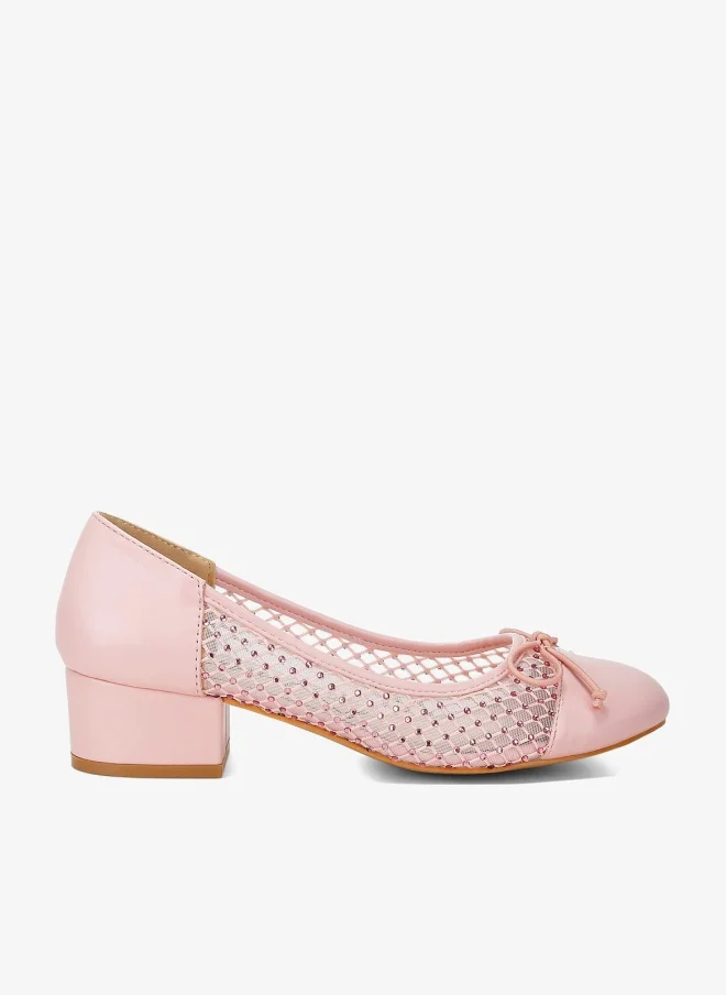 London Rag Rhinestone Detail Mesh Ballerinas in Pink