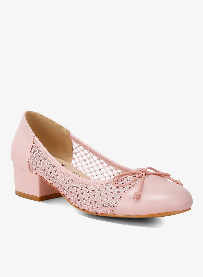 London Rag Rhinestone Detail Mesh Ballerinas in Pink