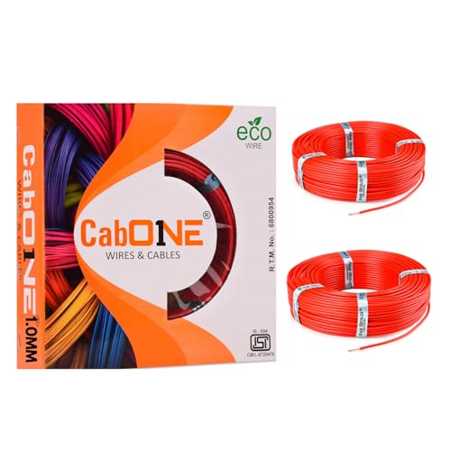 CabONE 1.0 SQ.MM FR PVC Insulated Copper Electrical Wire, 90 Meter (Red, Pack of 2) | ISI Marked Fire Retardant Single Core Cable for Home Wiring - Image 1