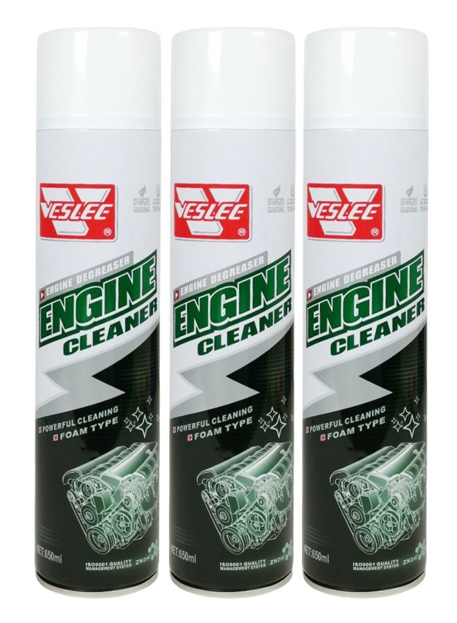 VESLEE 3 PCS VESLEE Engine Cleaner Spray 650ml – Foam Type Engine Degreaser Heavy Duty Oil Grease Dirt Remover for Car Bike Engine Parts - Image 1