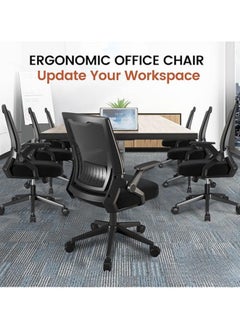 AIWANTO Ergonomic Office Chair Computer Desk Chair Comfy with Adjustable Lumbar Support Mid-Back Mesh Gaming Chair with Flip-up Armrest Tilt Function Task Chair for Home Bedroom Gaming Black  - Image 4