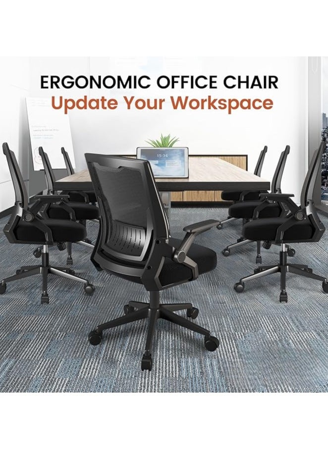 AIWANTO - Ergonomic Office Chair Computer Desk Chair Comfy with Adjustable Lumbar Support Mid-Back Mesh Gaming Chair with Flip-up Armrest Tilt Function Task Chair for Home Bedroom Gaming Black - Image 1
