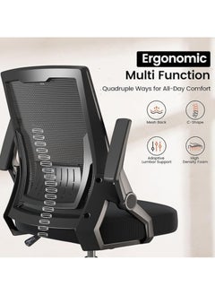 AIWANTO Ergonomic Office Chair Computer Desk Chair Comfy with Adjustable Lumbar Support Mid-Back Mesh Gaming Chair with Flip-up Armrest Tilt Function Task Chair for Home Bedroom Gaming Black  - Image 3