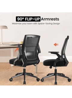 AIWANTO Ergonomic Office Chair Computer Desk Chair Comfy with Adjustable Lumbar Support Mid-Back Mesh Gaming Chair with Flip-up Armrest Tilt Function Task Chair for Home Bedroom Gaming Black  - Image 2