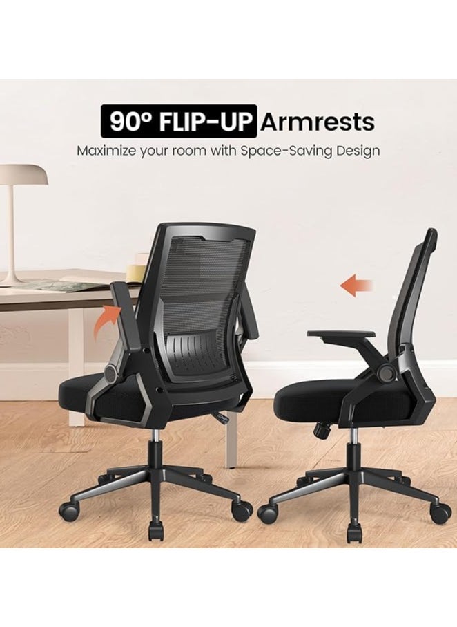 AIWANTO - Ergonomic Office Chair Computer Desk Chair Comfy with Adjustable Lumbar Support Mid-Back Mesh Gaming Chair with Flip-up Armrest Tilt Function Task Chair for Home Bedroom Gaming Black - Image 1