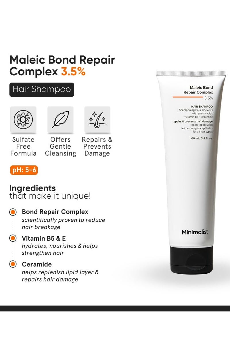 منيماليست شامبو للشعر بمركب ماليك بوند ريبير كومبلكس 3.5% مع السيراميد وزيت جوز الهند والبيتين - للشعر التالف والمجعد - للنساء والرجال - لجميع أنواع الشعر - 100 مل - Image 2
