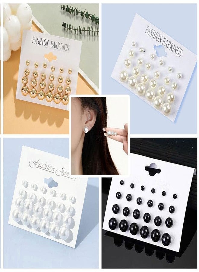 DATOA 12 Pairs Set Pearl Stud Earrings Minimalist Dainty Hypoallergenic Elegant Round Ball Beads Stud Earrings Set for Women（5mm 8mm 10mm 12mm） - Black - Image 2