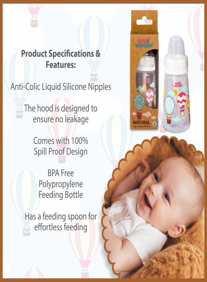 Small Wonder Baby Feeding Bottle Slim Neck Admire and Natural 250 ml Pack of 2, Ballon & Animal Print, with Anti Colic Nipple with Feeding Spoon, New Born/Toddler Upto 3 Years, BPA Free, Multi Colour - Image 4