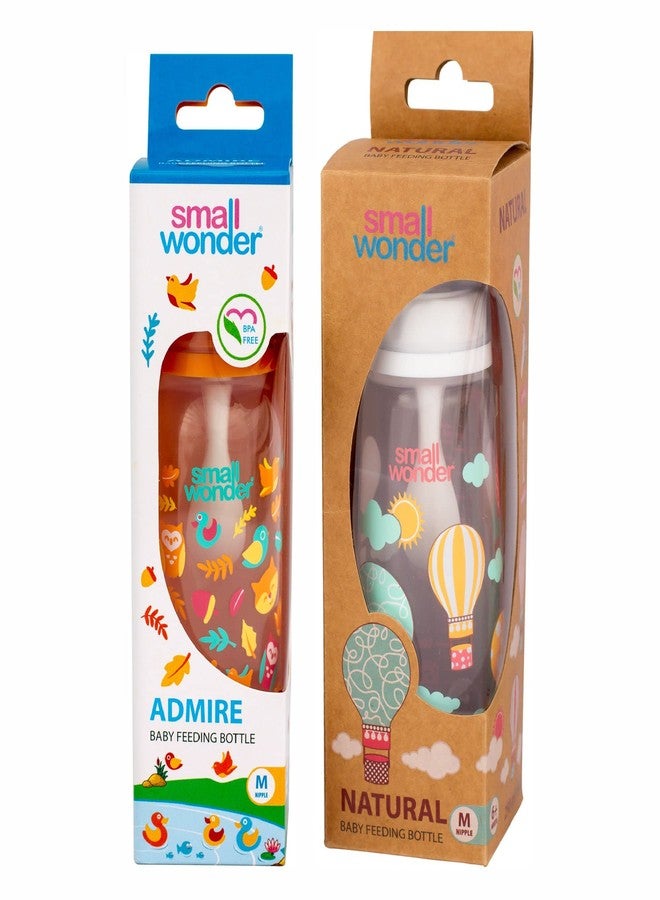 Small Wonder Baby Feeding Bottle Slim Neck Admire and Natural 250 ml Pack of 2, Ballon & Animal Print, with Anti Colic Nipple with Feeding Spoon, New Born/Toddler Upto 3 Years, BPA Free, Multi Colour - Image 2