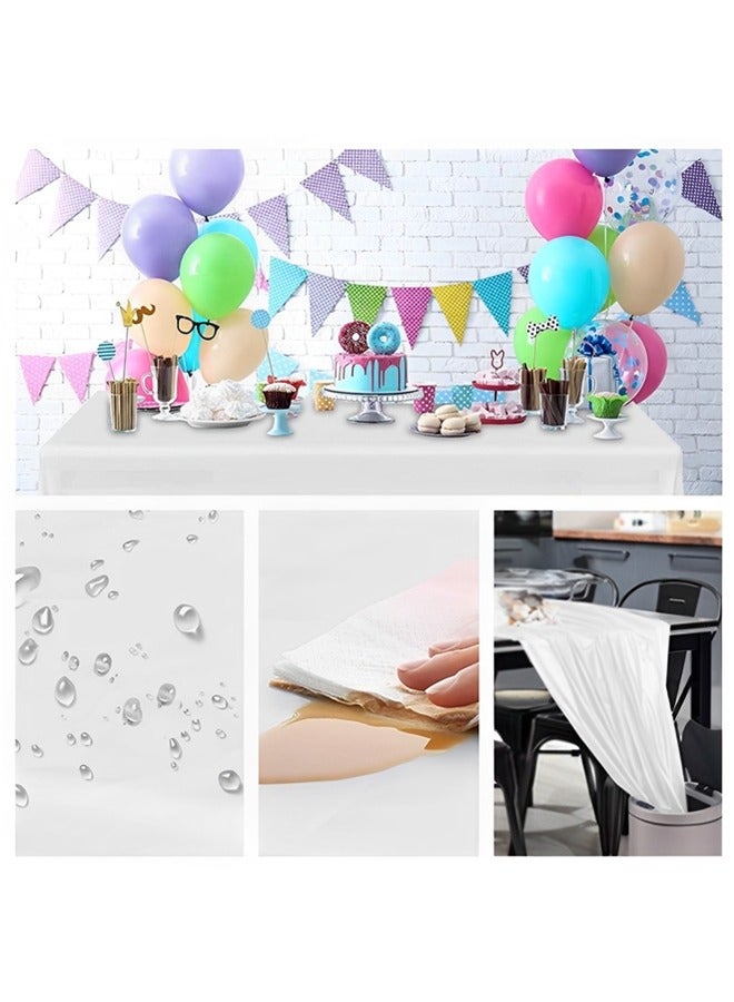 بيوينتي 5 حزم من المفرش البلاستيكي الأبيض للطاولات المستطيلة (54 × 108 بوصة) ، مفرش طاولة بلاستيكي سميك عالي الجودة للزفاف والحفلات والنزهات والتخييم والولائم ، قابل للتصرف أو إعادة الاستخدام - Image 2