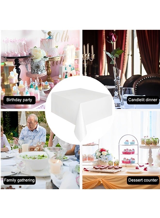 بيوينتي 5 حزم من المفرش البلاستيكي الأبيض للطاولات المستطيلة (54 × 108 بوصة) ، مفرش طاولة بلاستيكي سميك عالي الجودة للزفاف والحفلات والنزهات والتخييم والولائم ، قابل للتصرف أو إعادة الاستخدام - Image 4