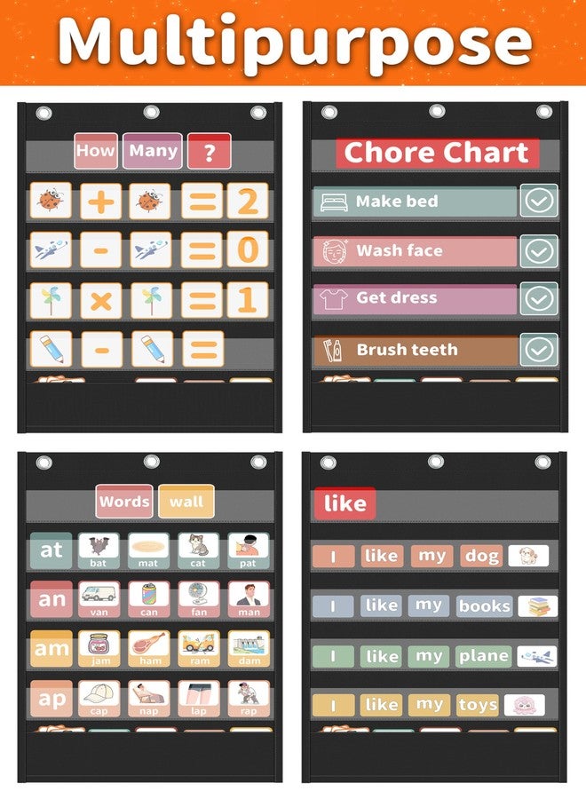 Yoink 5+1 Standard Pocket Chart, 5 Clear Pockets with 1 Extra Storage for Classroom Alphabet Learning, Chore Chart, Word Wall and Sentence Strips Chart for Teachers, Black (25.2" x 17.1") - Image 3