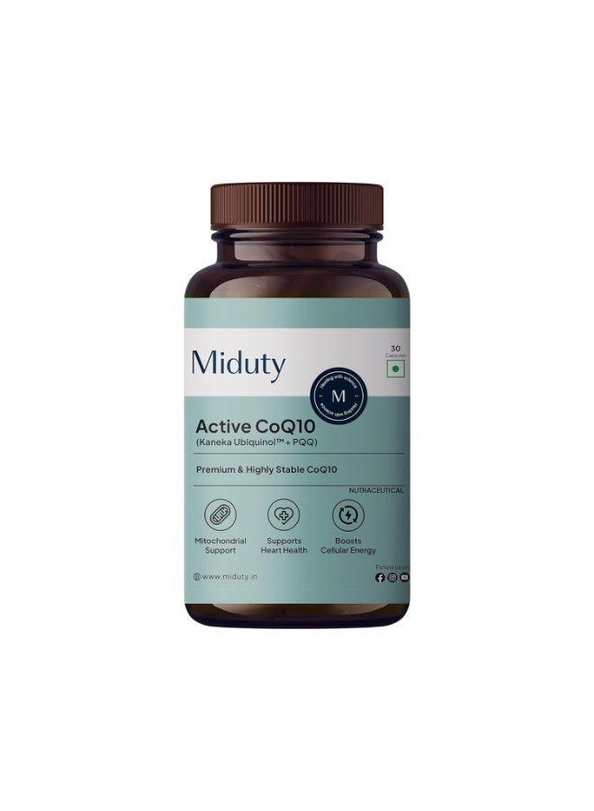 Miduty Active CoQ10 Ubiquinol 100mg with PQQ - Kaneka Ubiquinol - High Absorption Coenzyme Q10 Supplement for Heart, Energy, Brain & Mitochondrial Support - 30 Capsules - Image 1