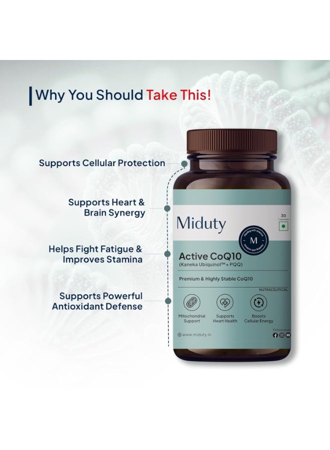 Miduty Active CoQ10 Ubiquinol 100mg with PQQ - Kaneka Ubiquinol - High Absorption Coenzyme Q10 Supplement for Heart, Energy, Brain & Mitochondrial Support - 30 Capsules - Image 2