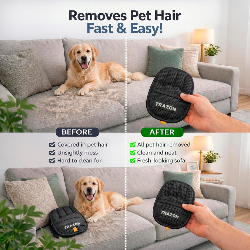 Trazon Pet Hair Removal Gloves 2 Pack â€“ Electrostatic Pet Hair Removal Mitt for Cats & Dogs â€“ Magic Brush Pet Hair Remover & Reusable Lint Brush Alternative for Couch, Furniture, Clothes & Car Seats - Image 4