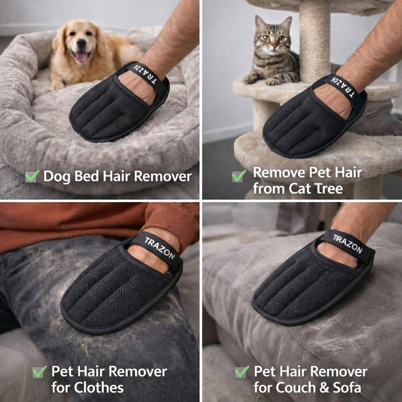Trazon Pet Hair Removal Gloves 2 Pack â€“ Electrostatic Pet Hair Removal Mitt for Cats & Dogs â€“ Magic Brush Pet Hair Remover & Reusable Lint Brush Alternative for Couch, Furniture, Clothes & Car Seats - Image 3